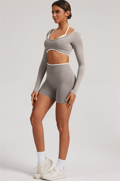 Long Sleeve Crop top Shorts 2-Piece Set