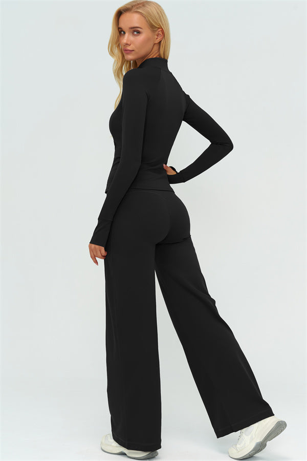 Zip Jacket New Straight Leg Pants 2-Piece Set