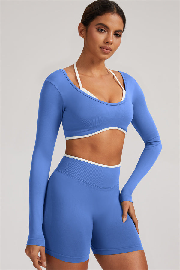 Long Sleeve Crop top Shorts 2-Piece Set