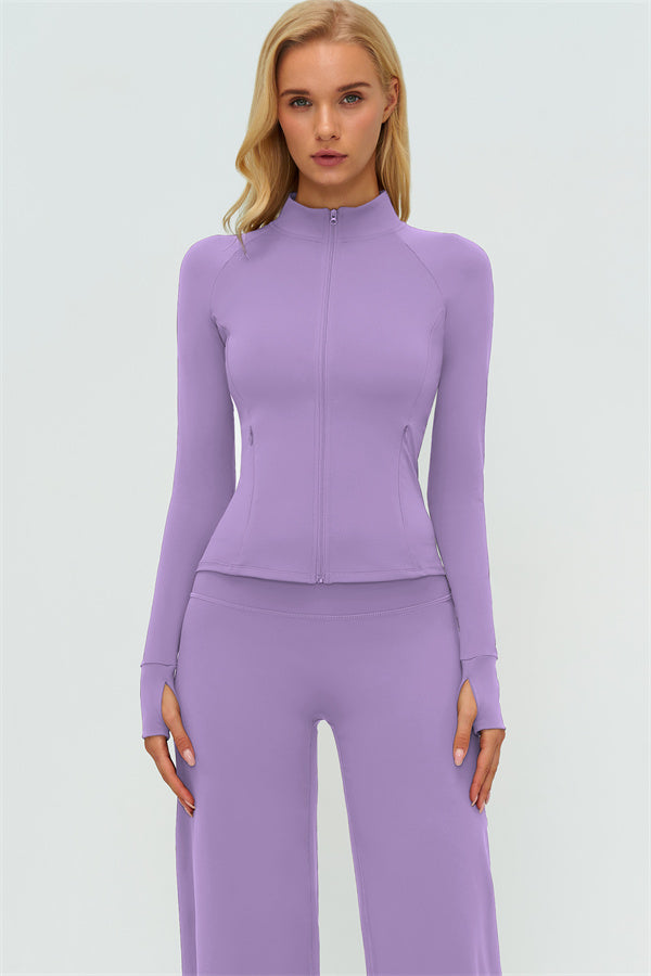 Zip Jacket New Straight Leg Pants 2-Piece Set