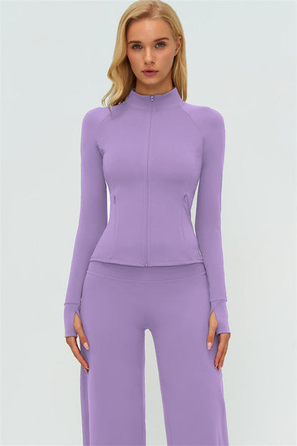 Zip Jacket New Straight Leg Pants 2-Piece Set