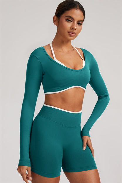 Long Sleeve Crop top Shorts 2-Piece Set