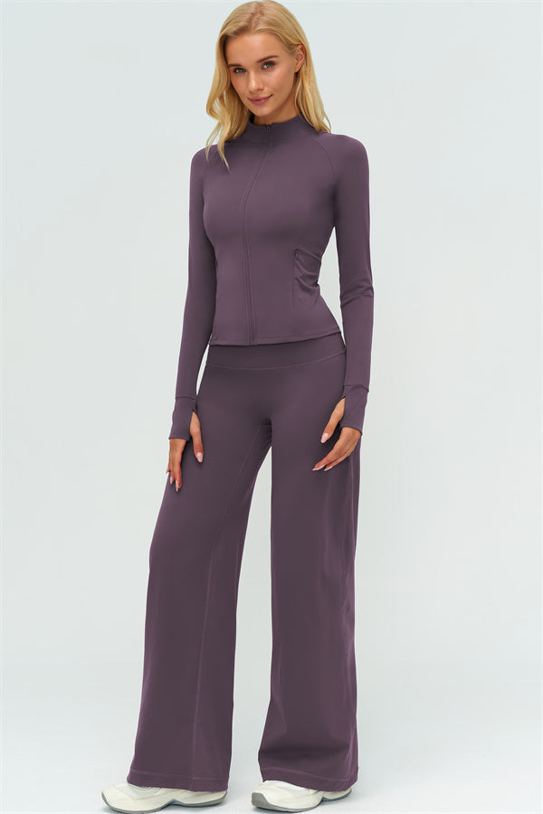 Zip Jacket New Straight Leg Pants 2-Piece Set